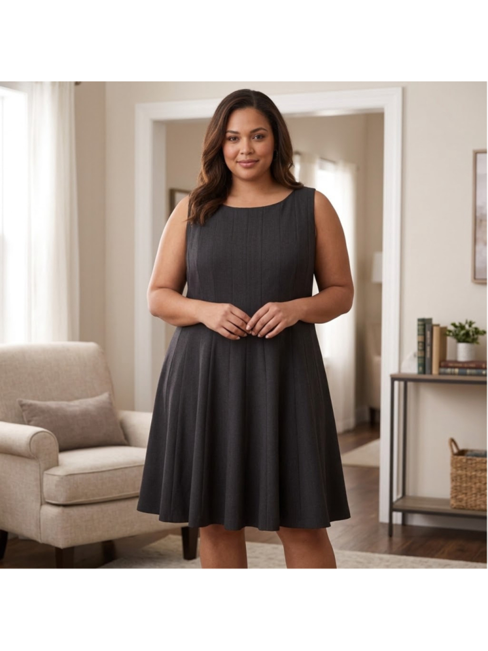 R&M Richards Charcoal Gray Grey Sleeveless Fit and Flare Midi Dress Size 22W
